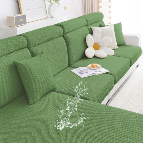 Smiry Waterproof Couch Cushion Covers, Stretch Jacquard Thick Sofa Cushion Covers, Washable Seat Slipcover Elastic Furniture Protector for Pets, Kid (2PC, Grass Green) - color: Grass Green, size: Seat Cushion 2PC