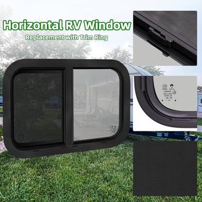 NOVINO Cargo Trailer Windows,18" Wx15 H RV Windows for Cargo Trailer/Camper/Travel Trailer with Trim Ring,Horizontal Sliding Replacement Fit 15/16" or 1-3/8" Thick Wall,Allow Error 1/16”,DOT Approved - size: 18"W x 15"H