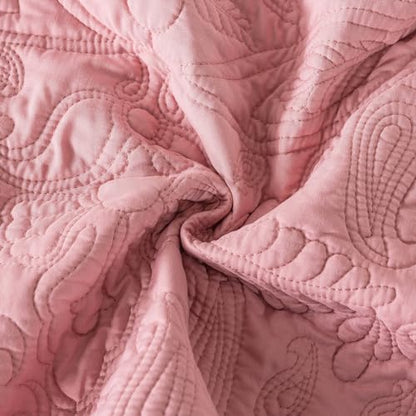 HoneiLife Queen Quilt Bedding Set - 3 Piece Microfiber Quilt Sets Lightweight Bedspreads Reversible Coverlets Rustic Bed Cover Floral Bedding Set All Season Quilts-Pink - color: Dusty Pink, size: Queen/Full-90"x96"