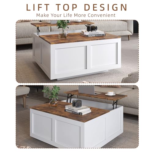HedoAjim Lift Top Coffee Table with Storage, 31.5" Square White Coffee Table with Large Hidden Storage, Wood Living Room Table Center Table for Living Room Dining Reception Room - color: Brown