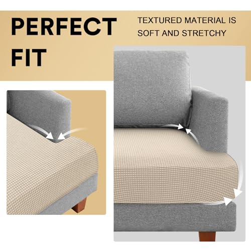 PrinceDeco Stretch T Cushion Loveseat Slipcovers Loveseat Couch Cover for 2 Cushion Sofa Seat Cover with Elastic Bottom Pets Friendly Jacquard Small Checked,Natural - color: Natural, size: 2 Cushion Sofa
