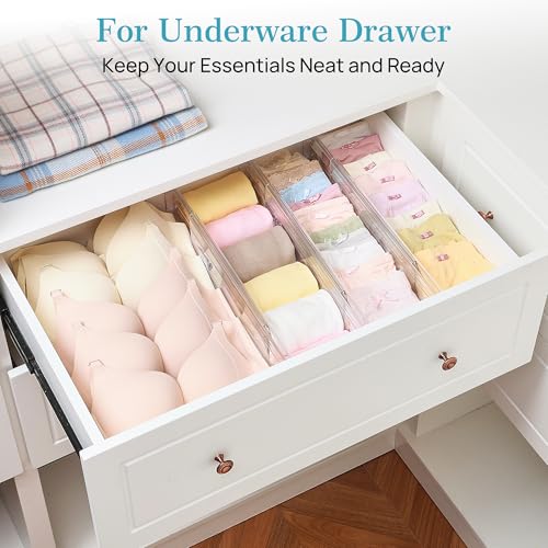 Vtopmart 4 Pack 4" Regular Upgrade Drawer Dividers for Clothes, 12.8"-22.3" Expandable Dresser Drawer Organizer, Clear Plastic Separators for Dresser, Baby Clothing, Underwear, Cosmetic, Toiletries - size: Regular-4" without Inserts