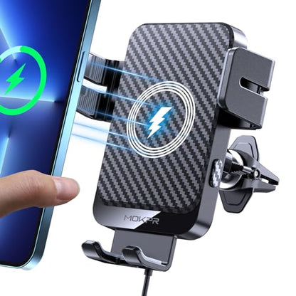Wireless Car Charger, MOKPR 15W Fast Charging Auto-Clamping Car Charger Phone Mount Air Vent Cell Phone Holder Compatible iPhone 16/15/14/13/13 Pro/12 pro/12/11, Samsung Galaxy S23/S22/S21/S20, etc - color: Black