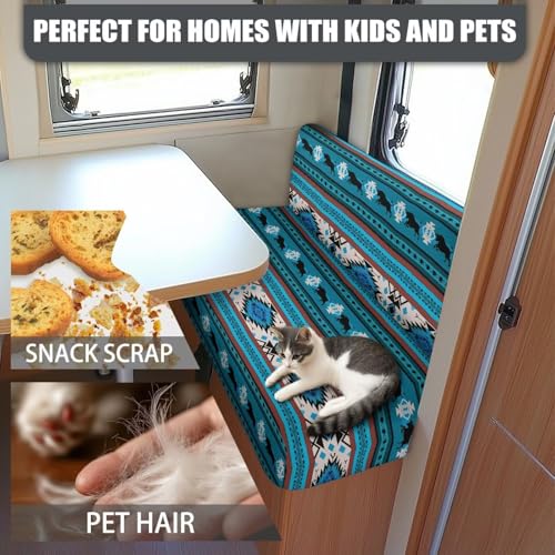 RV Dinette Cushions Covers Blue Aztec Bear Print Soft Camper Seat Dinette Booth Camper Cushion Covers Sofa Slipcovers Accessories for Travel Trailer Couch - color: Blue Aztec Bear