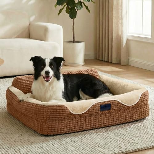 Veehoo Cute Dog Bed for Medium Dogs, Orthopedic Egg-Crate Foam Dog Bed with Sides, Removable Washable Cover & Waterproof Lining, Comfortable Pet Couch Pet Sofa, 36" - color: Mocha Brown, size: 36"L x 26"W x 8"H