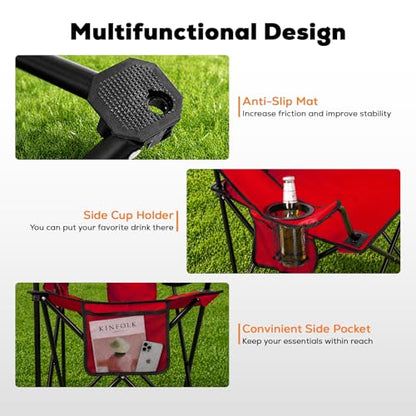 Romswi Portable Camping Chairs, Heavy Duty Folding Outdoor Chairs, Folding Chair with 4-Can Cooler Bag for Camping, Fishing, Garden, 2-Pack, Red - color: Red, style: Large