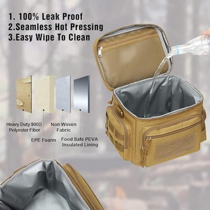 ATRIPACK Lunch Box for Men, Tactical Lunch Bag MOLLE Webbing Leakproof Insulated Large Lunch Cooler Women Adult Meal with Adjustable Shoulder Strap Durable Lunch Pail (Brown) - color: Brown, size: Medium