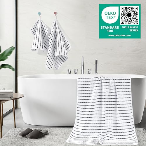 POLYTE 430 GSM Microfiber Quick Dry Lint Free Oversize Bath Towel Set, 6 Piece (Waffle Weave) - color: White/Black