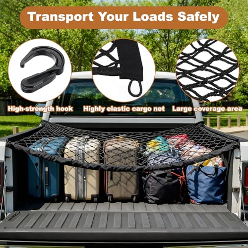 PATIKIL Truck Cargo Net, 28 x 20 Inch Polyester Adjustable Trunk Bed Net Stretchable Mesh Storage Organizer with 8 Hooks Universal for Pickup Trucks SUV Cars, Black - size: 28 x 20 Inch