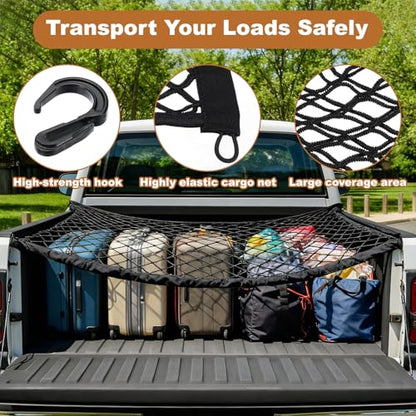 PATIKIL Truck Cargo Net, 24 x 16 Inch Polyester Adjustable Trunk Bed Net Stretchable Mesh Storage Organizer with 8 Hooks Universal for Pickup Trucks SUV Cars, Black - size: 24 x 16 Inch