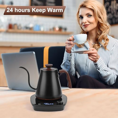 Gooseneck Electric Kettle, Intelligent Temperature Control, Stainless Steel Inner, Quick Heating, for Pour Over Coffee, Brew Tea, Boil Hot Water, 1000W 0.9L Black - color: Black
