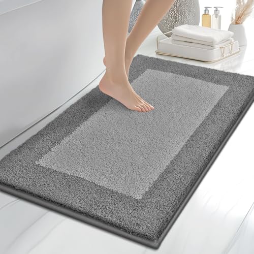 anllugs Bathroom Rugs 24" x 36", Non-Slip Extra Soft Absorbent Bath Rugs, Machine Washable Quick Dry Bath Mats for Bathroom Floor, Shower, Bathtub and Sink, Grey & Dark Grey - color: Grey & Dark Grey, size: 24" X 36"