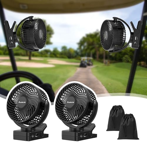 2-Pack Magnetic Clip on Fan for Golf Cart, 12000mAH Battery Operated Portable Fan with 3 Speeds, LED Lantern, Magnetic Base, Suitable for EZGO Club Car Yamaha, Golf Cart & Cruise Ship Accessories - size: 2-Pack