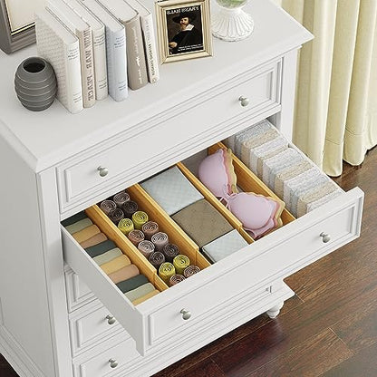 BAMEOS Bamboo Expandable Drawer Dividers – Fits 16.65"–22" Drawers, 4" Extra Deep Walls, Set of 4 | Maximum-Height Spring-Loaded Organizer for Deep Kitchen, Bathroom & Dresser Drawers - size: 4''H, 16.65''-22''L