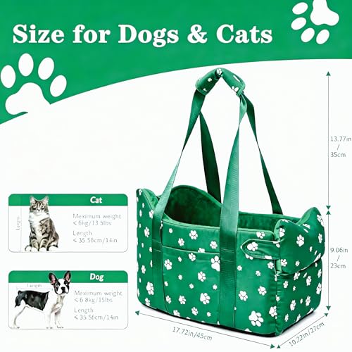 Center Console Dog Car Seat Safe Travel for Small Dogs Under 15 lbs Detachable Washable Pet Carrier with Storage Pockets & Safety Leash (Wilderness Green) - color: Wilderness Green