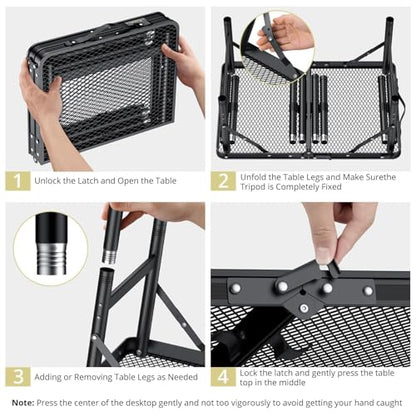 Anbte 2ft Folding Grill Table Max 29.5", 3 Adjustable Height Lightweight Camping Table with Heat-Resistant Mesh Tabletop Portable Handle, Waterproof, for Cooking BBQ Outdoor, 22.8" X 16", Black - size: 24"L x 16"W x 29.5H"