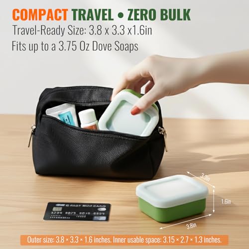 AIMAIAIMAI Shampoo Bar Travel Case Compatible with Kitsch, Leakproof Silicone Small Travel Soap Case with Draining Pad, Portable Soap Container for Gym & Camping, 1 Pack (Mint Green) - color: Mint Green