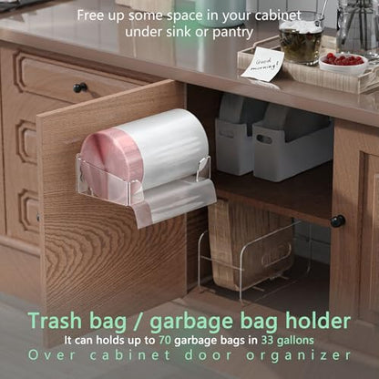 Acrylic Trash & Garbage Bag Holder Dispenser Wall Mounted, Easy Access Trash & Garbage Bags Roll Storage Organizer Container for Cabinet Door, Under Sink, Wall, Bathroom (Medium)