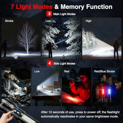 RECHOO Rechargeable Flashlights High Lumens 2 Pack, 7-Mode Dual-Switch Zoomable LED Flashlight with LCD Display, Super Bright Handheld Flashlights for Home, Camping, Emergency & Gifts for Men