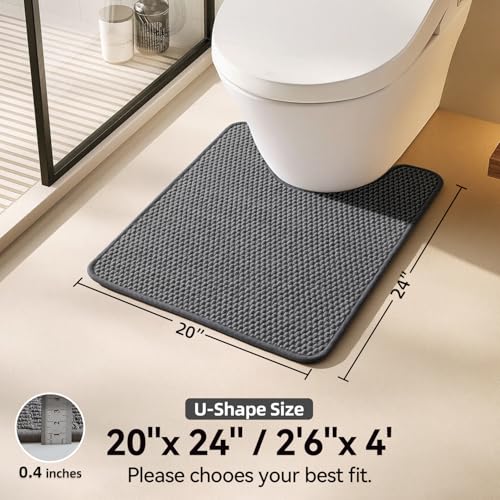 Triohero Toilet Rug, Thin Toilet Rugs U Shaped Washable Non Slip Absorbent Quick Dry Low Pile Toilet Mat, Dark Grey 20"x24" U Shape - color: Dark Grey, size: 20"x24" U Shape