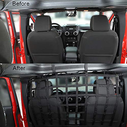 JeCar for Jeep Wrangler Cargo Net Back Seat Divider Net Rear Trunk Dog Barrier for 2007-2024 Jeep Wrangler JK JL Gladiator JT 2DR 4DR (Black) - color: Black