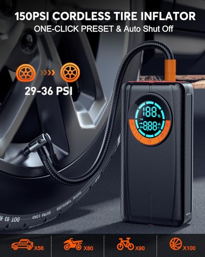 Jump Starter with Air Compressor, Car Battery Jump Starter (8.0 Gas/7.0L Diesel), Battery Jumper Starter Portable Jump Box, 12V Portable Car Jump Starter with Tire Inflator, LED Light (Classic)
