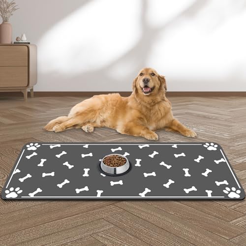 Large Pet Feeding Mat, Absorbent Quick Dry Dog Mat for Food and Water Bowl, Non Skid Cat Bowl Mat, No Stains Quick Dry for Pet Water Dispenser Pet Supplies for Messy Drinkers - color: dog bone print, size: 15.7" x 39.3"