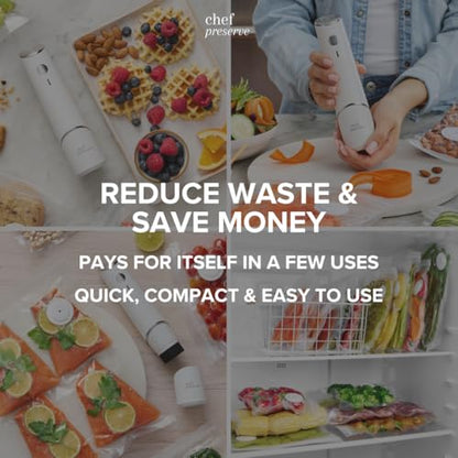 Chef Preserve Compact Vacuum Sealer for Food (Vacuum Sealer Machine + 20 Reusable Vacuum Bags) Powerful Handheld Vacuum Sealer Machine, Seal Meal Saver, Portable Food Sealer - size: Vacuum Sealer + 20 Bags