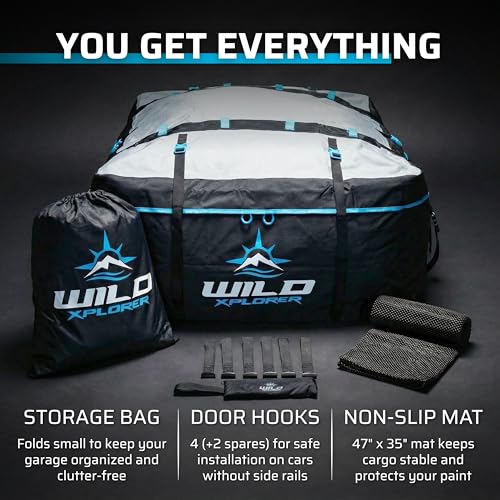 Rooftop Cargo Carrier - 19 Cubic Feet (XL), Waterproof Soft Shell Car Roof Cargo Carrier, Heavy Duty Car Top Luggage Cargo Bag with Patented Door Hooks and Non-Slip Mat - size: 19 Cubic Feet