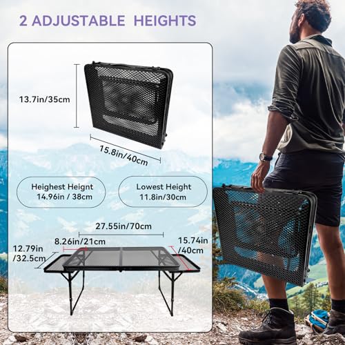 BRIAN & DANY Folding Grill Table Camping Table, Metal Portable Picnic Table, Lightweight Height Adjustable Foldable Table for Outdoor, Black, 40.16"x15.7"x11.8/14.9" - size: 3.2x1.3FT