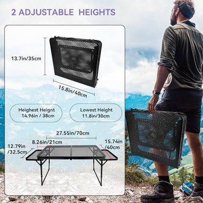 BRIAN & DANY Folding Grill Table Camping Table, Metal Portable Picnic Table, Lightweight Height Adjustable Foldable Table for Outdoor, Black, 40.16"x15.7"x11.8/14.9" - size: 3.2x1.3FT