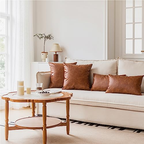26x26 inch Faux Leather Throw Pillow Covers, Set of 2 Brown Large Thick Solid Farmhouse Modern Decorative Pillow Cases for Outdoor Livingroom Couch Bed Sofa Bedroom Cushion Covers Cognac - size: 26" x 26" (Pack of 2)