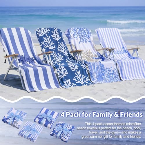 Frienda 4 Pack Microfiber Oversized Lightweight Beach Towel 71x32 in for Women Men Microfiber Quick Dry Sand Free Ocean Coastal Towels for Beach Pool Travel(Coral) - style: Coral