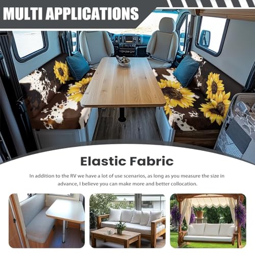 Cow Print Sunflower RV Dinette Cushion Covers 2 Pack RV Replacement Stretch Sofa Seat Slipcovers Universal Comfortable Camper Cushion Slipcover RV Accessories for Inside - color: Cow Print Sunflower