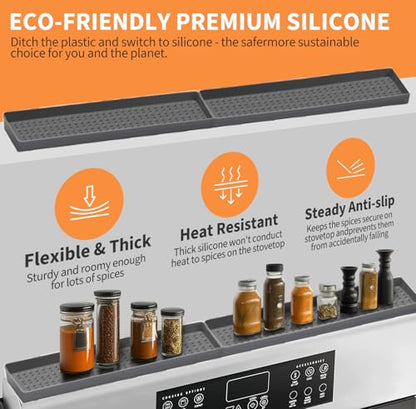 BFONS 30" Magnetic Stove Top Shelf Spice Rack Storage, Silicone Top Heat Material Stove Rack Shelf Flexible Seasoning Organizer Kitchen Shelves Gadgets with 2 Functional Prtitions for Kitchen （Grey） - color: Grey