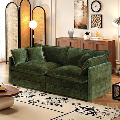 SoarFlash Chenille Sectional Sofa, Comfy Modular Loveseat Sofa, Modern 2-Seat Couch Deep Seat Sofa Set for Living Room,Green - color: Green, size: 2 Seat