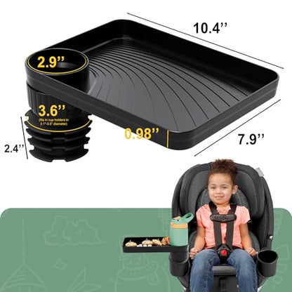 Upgraded Car Seat Tray for Kids Car Seat Tray with Expandable Base for Snacks, Toys, Books, Entertainment Kids Travel Essentials Fits 3.1''-3.5'' Cup Holders (1, Large Base) - size: Large Base