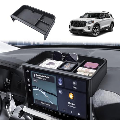 Dashboard Organizer Tray Compatible with 2025 2026 Ford Explorer Active/ST-Line/Platinum/ST Accessories (13.2-Inch Screen ONLY) – Custom Fit ABS Dash Storage Box Behind Screen Organizer
