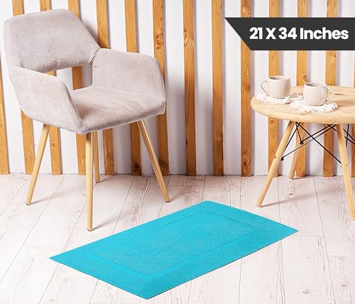 Utopia Towels Cotton Banded Rug, Bath Mats, Not a Bathroom Rug, 21 by 34 Inches, 100% Ring Spun Cotton, Highly Absorbent Shower Bathroom Floor Mat, Turquoise, 2 Pack - color: Turquoise