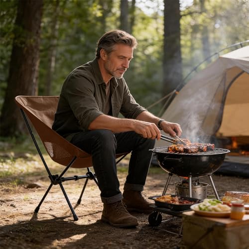 Lightweight Portable Camping Chair - Folding Backpacking Hiking Chair with Carry Bag for Outdoor Travel, Beach, Picnic, Festival (Brown) - color: Brown