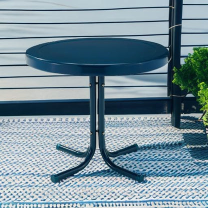 Crosley Furniture Griffith Weather Resistant Retro Metal Outdoor Side Table for Patio, Deck, Porch, Navy - color: Navy