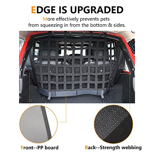 Pet Net Safety Dog Barrier for 2007-2026 Jeep Wrangler JK JL 4 Door Accessories, Behind Rear Seat Pet Dog Covers Trunk Cargo Isolation Liner Net for Jeep Wrangler