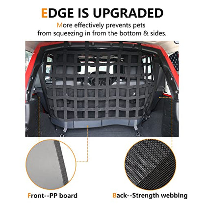 Pet Net Safety Dog Barrier for 2007-2026 Jeep Wrangler JK JL 4 Door Accessories, Behind Rear Seat Pet Dog Covers Trunk Cargo Isolation Liner Net for Jeep Wrangler