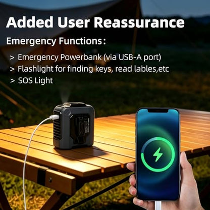 Portable Waist Fan,14000RPM Belt Fan,12000mAh Rechargeable Clip on Fan,5 Speeds LED Display,USB Powerbank SOS Light for Outdoor Work, Theme Park Football Camping Hiking(Tactic Brown)