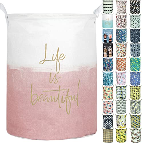Merdes 19.7’’ Waterproof Foldable Laundry Hamper, Dirty Clothes Laundry Basket, Linen Bin Storage Organizer for Toy Collection (Life Pink) - color: Life Pink