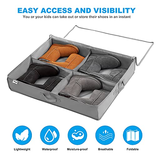 Under Bed Shoe Storage Organizer Set of 2, Fits 16+4 Pairs Boots Total, Underbed Shoe Box Storage Containers w/ Reinforced Handles, Clear Foldable Shoes Organizer Adjustable Dividers w/ Bottom Support - size: 16+4 Cells (Adjustable Dividers)
