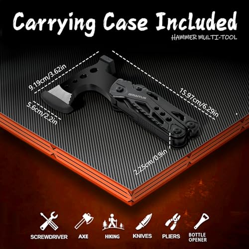 16 in 1 Multitool Survival Gear for Camping & Hiking, Multi Tool with Axe, Hammer, Pliers, Saw, Screwdrivers & Whistle, Camping Accessories and Gifts for Men Dad Husband - color: Black