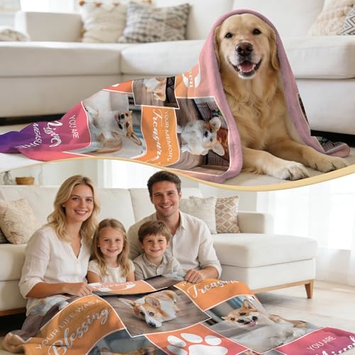 Custom Dog Blanket with Photos, Pet Loss Sympathy Gift for Dogs Lovers, Personalized Dogs Memorial Blanket with Pictures & Name, Customized Dog/Cat Passing Away Bereavement Remembrance Gifts - color: Design9