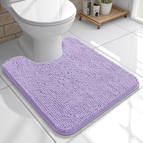 OLANLY Toilet Rugs U-Shaped 20x20, Extra Soft Absorbent Chenille Contour Bathroom Rugs for Toilet, Dry Quickly, Machine Washable, Non-Slip Bath Mat, Lavender - color: Lavender, size: 20" X 20" Contour Rug