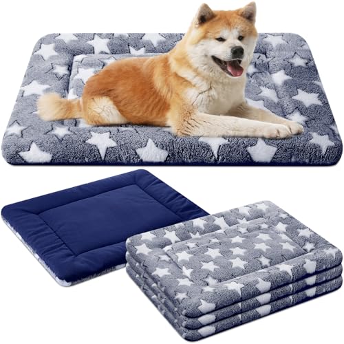 VitalCozy 4 Pcs Dog Crate Pads, Ultra Soft Warm Washable Anti-Slip Kennel Bed Mat for Pets, Reversible, Replaceable, Cage Liner for Small Medium Large Dogs and Cats(20 x 30 x 1.6 Inch,Star,Blue) - color: Blue, size: Rectangular 20 x 30 x 1.6 Inch